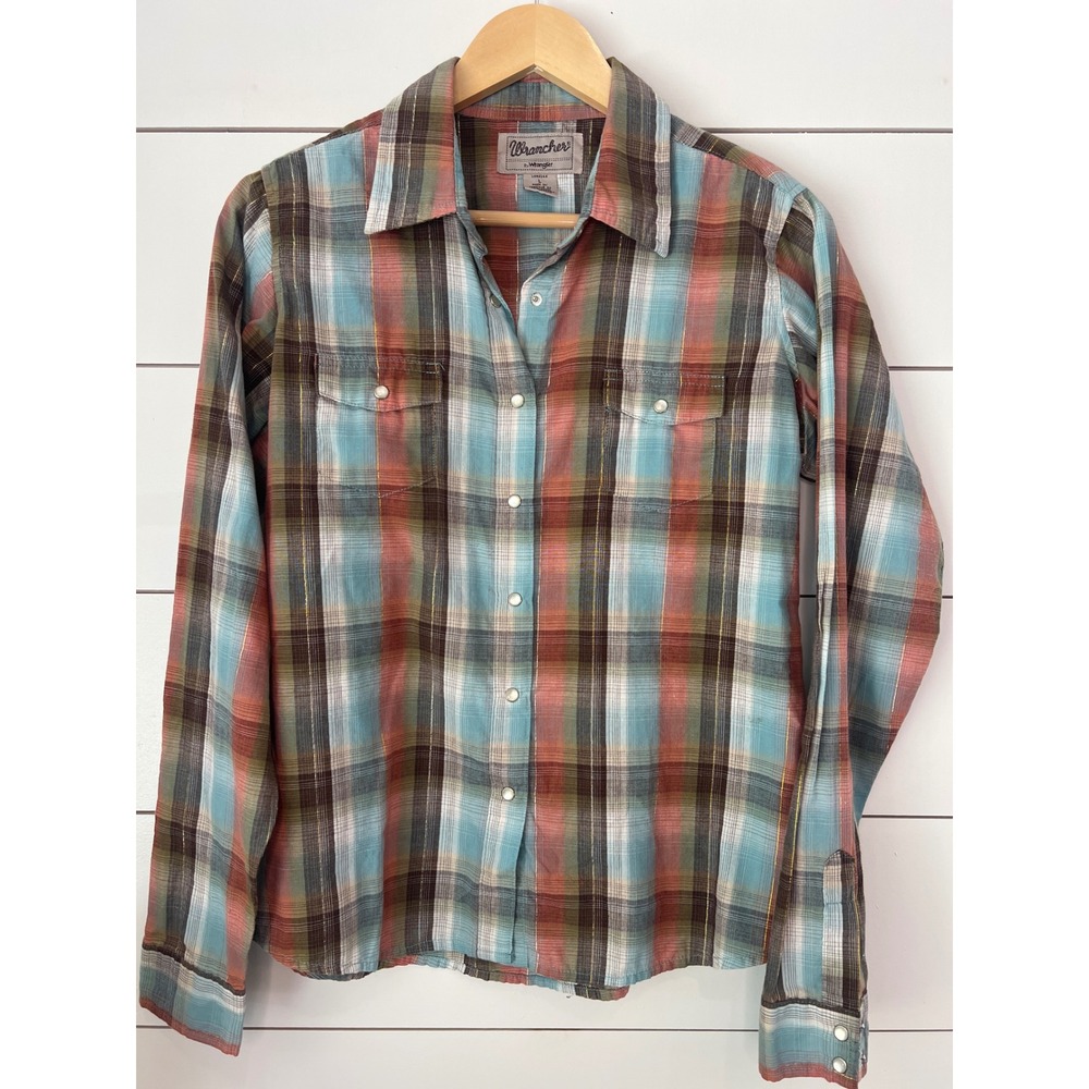 Wrangler Wrancher Womens Plaid Western Pearl Snap Cowgirl Shirt Large